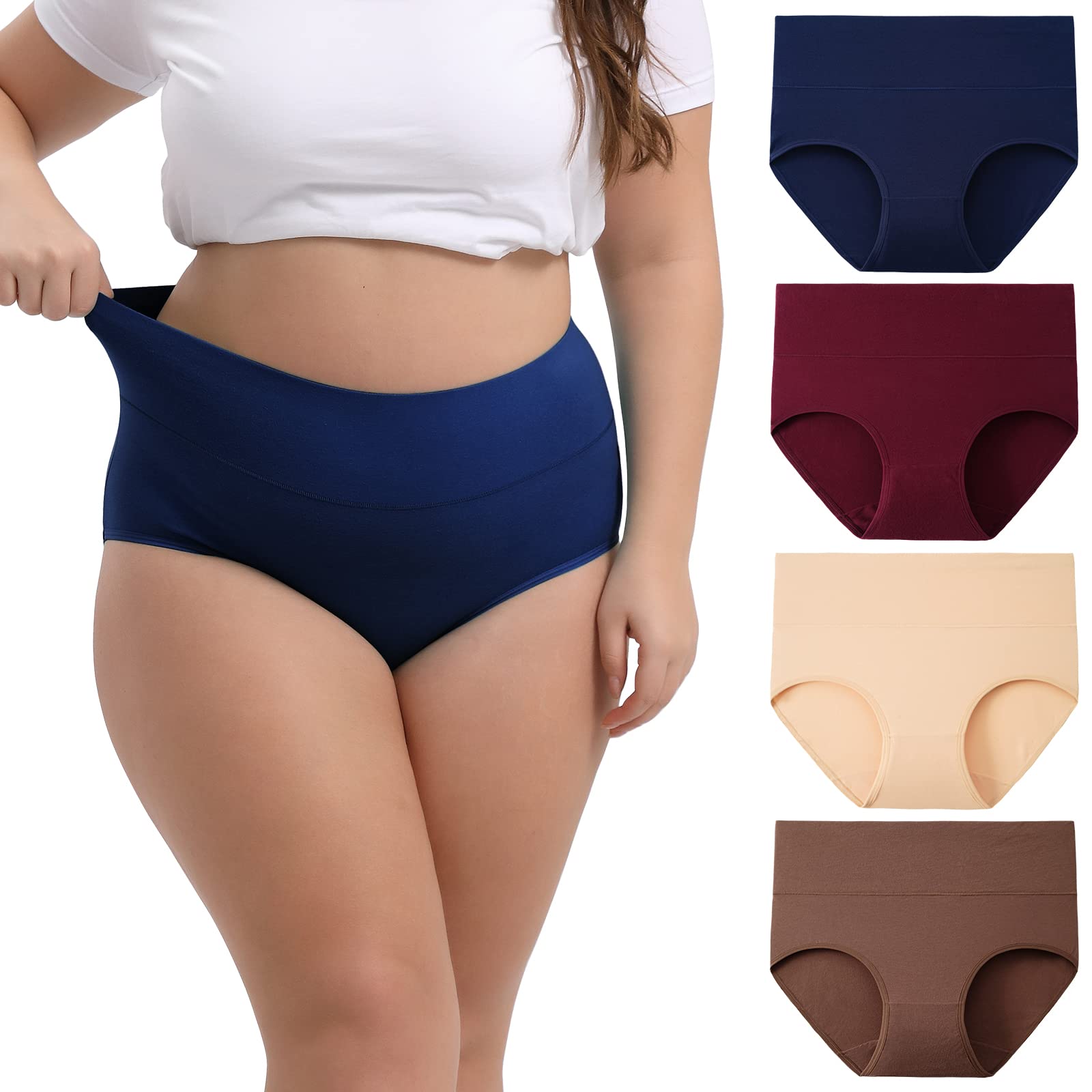 INNERSY Women's Plus Size XL-5XL Cotton Underwear High Waisted Briefs Panties 4-Pack
