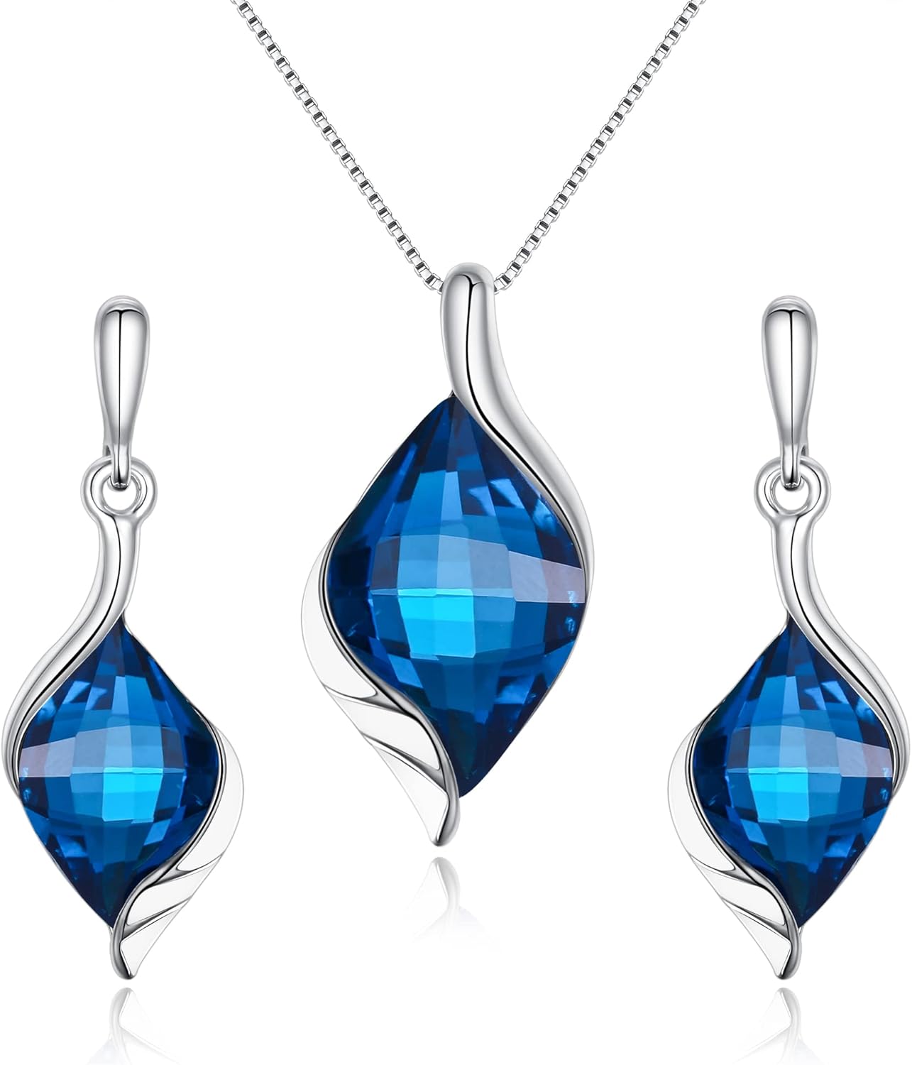 EleQueen Austrian Crystal Prismatic Shape Teardrop Necklace Earrings Jewelry Sets for Women, Valentine's Day/Mother's Day