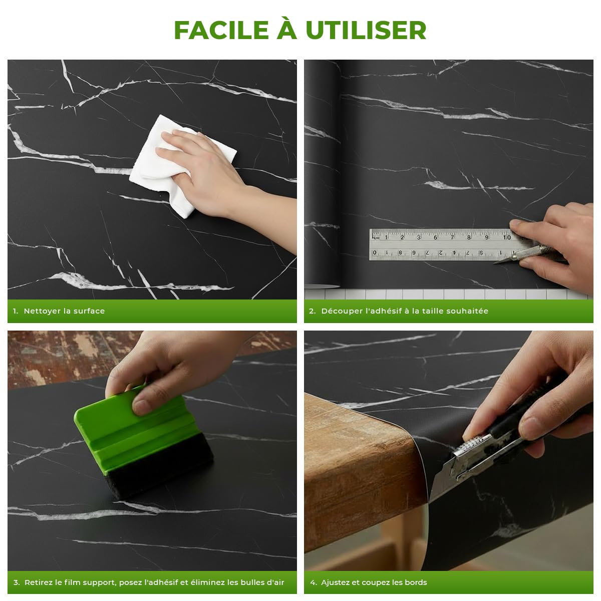 Ambiance - Adhesivo adhesivo para el metro (60 cm x 30 m, adhesivo para cocina, muebles y cuarto de baño, mármol, color negro y blanco