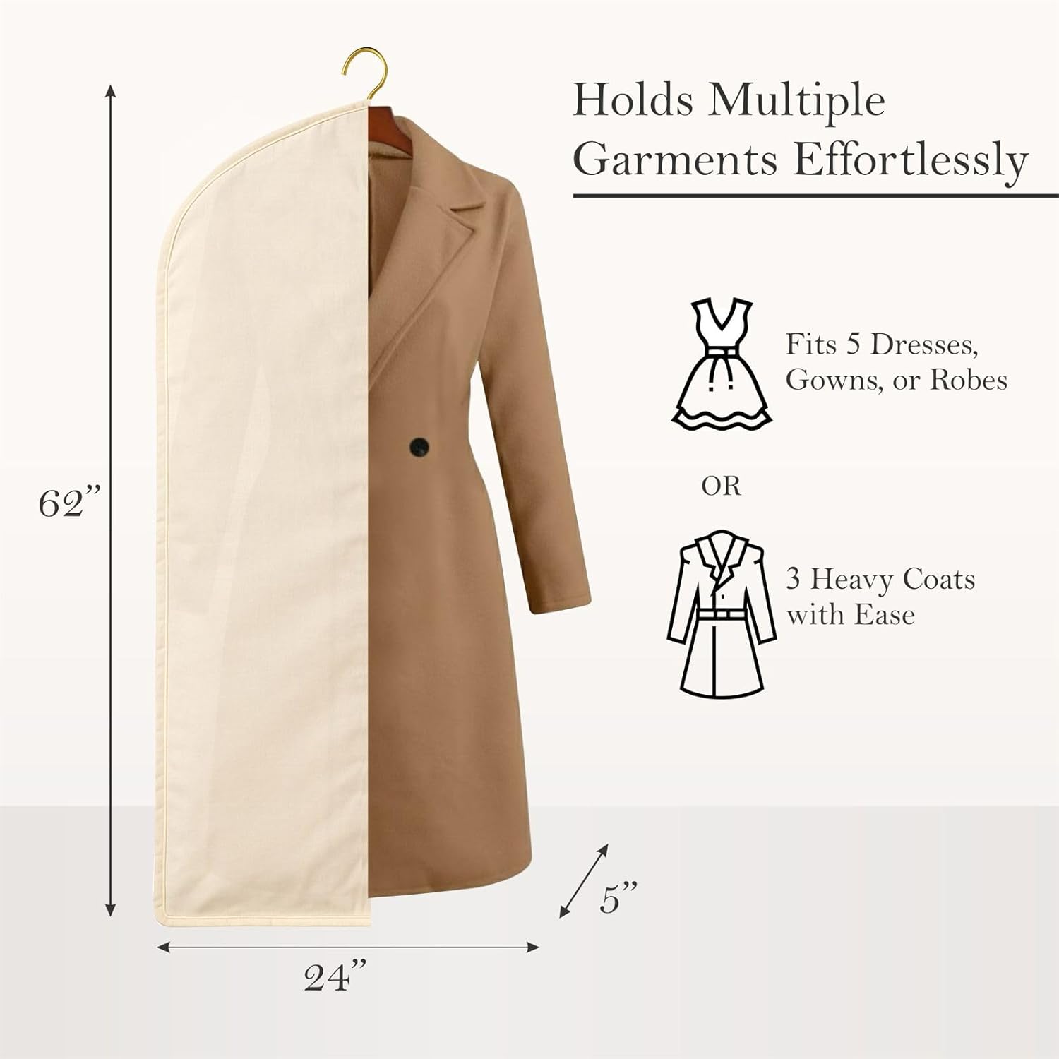 100% Cotton Garment Bag | Long | Breathable Garment Bags for Hanging Clothes | Garment Storage Bag for Long Dresses & Coats Storage | Pack of 1 (62 Inch) - Image 2