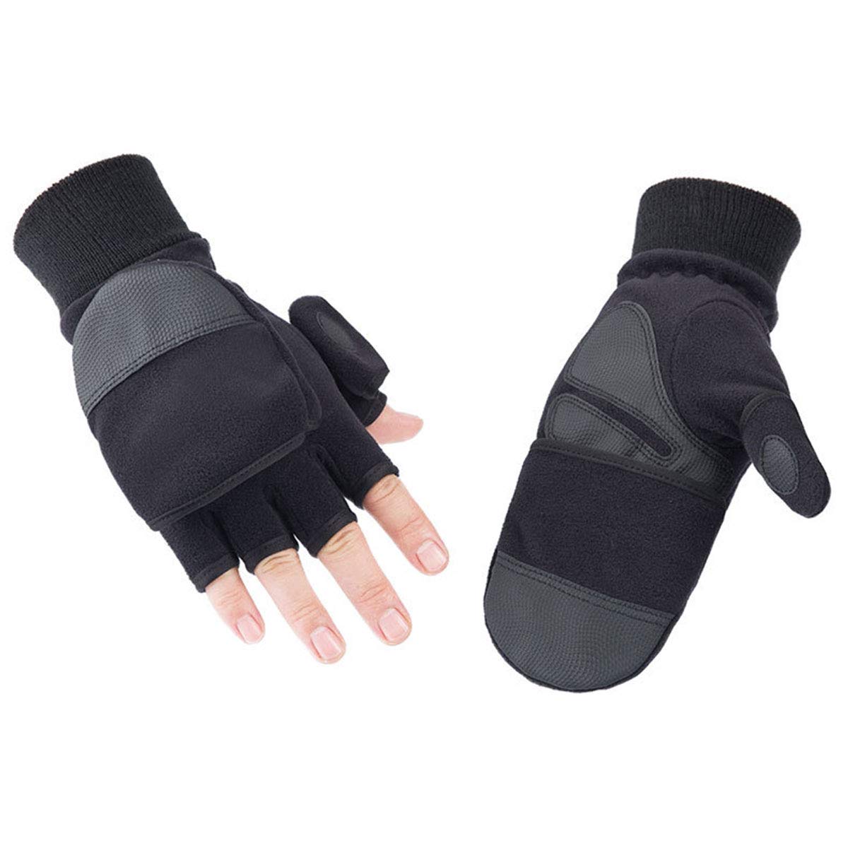 MINIDUO Outdoor Gloves Convertible Mittens Flip Fleece Fingerless Gloves for Men Women Fishing, Cycling, Running in Cold Weather