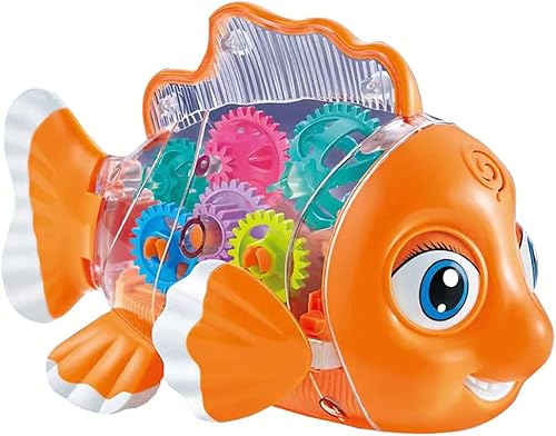 Miracland Juguete mecánico transparente, juguete electrónico de peces de colores, juguete electrónico de peces de natación terrestre, juguete de pez