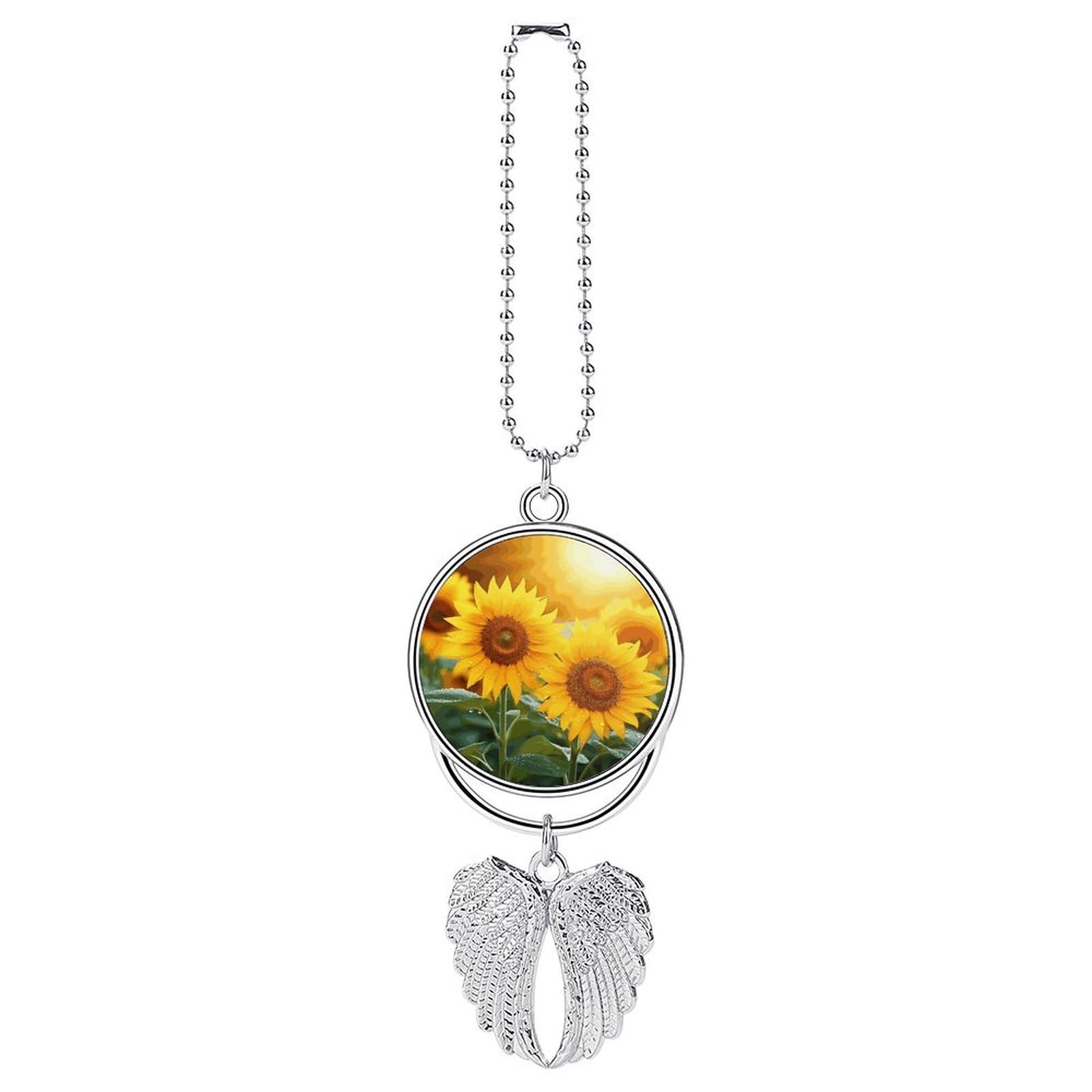 Sunflower Flowers Car Pendant Hanging Swing Auto Rear View Mirror Hanging Car Rear View Mirror Charm Truck Hanger Ornament Charm for Car Rear View Mirrors Accessories
