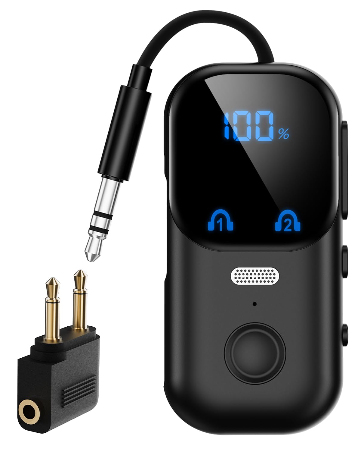Bluetooth 5.4 Transmitter Receiver aptX Adaptive for 2 AirPods/Headphones, 2-in-1 Bluetooth Audio Adapter with Mic & LED Display for TV, Airplane Travel, 3.5mm AUX Wireless Adapter for Car/Home Stereo