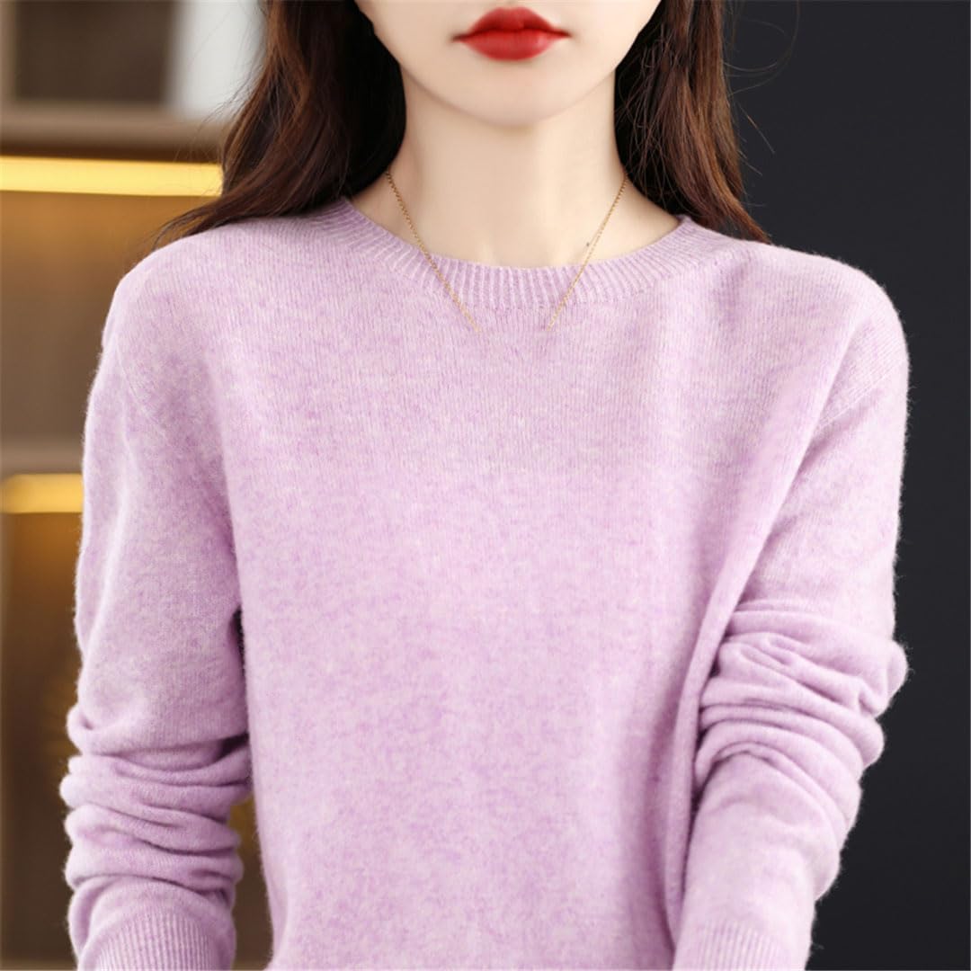 Suéter De Lana De Punto Acanalado para Mujer, Cuello Redondo, Manga Larga, Jersey