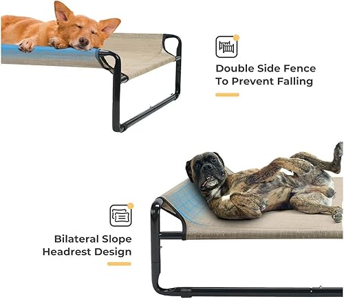 Miniatura 3 de Elevated Dog Bed, X-Large Cooling Cot for Large Dogs, Raised Pet Bed with Washable Mesh, Outdoor Indoor Use, Heavy Duty Steel Frame, Beige Coffee