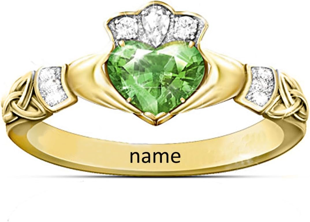 Solid Gold Claddagh Rings for Women Personalized 10K 14K 18K Gold Irish Claddagh Traditional Friendship Ring Wedding Band for Women Her, Celtic Jewelry Gift