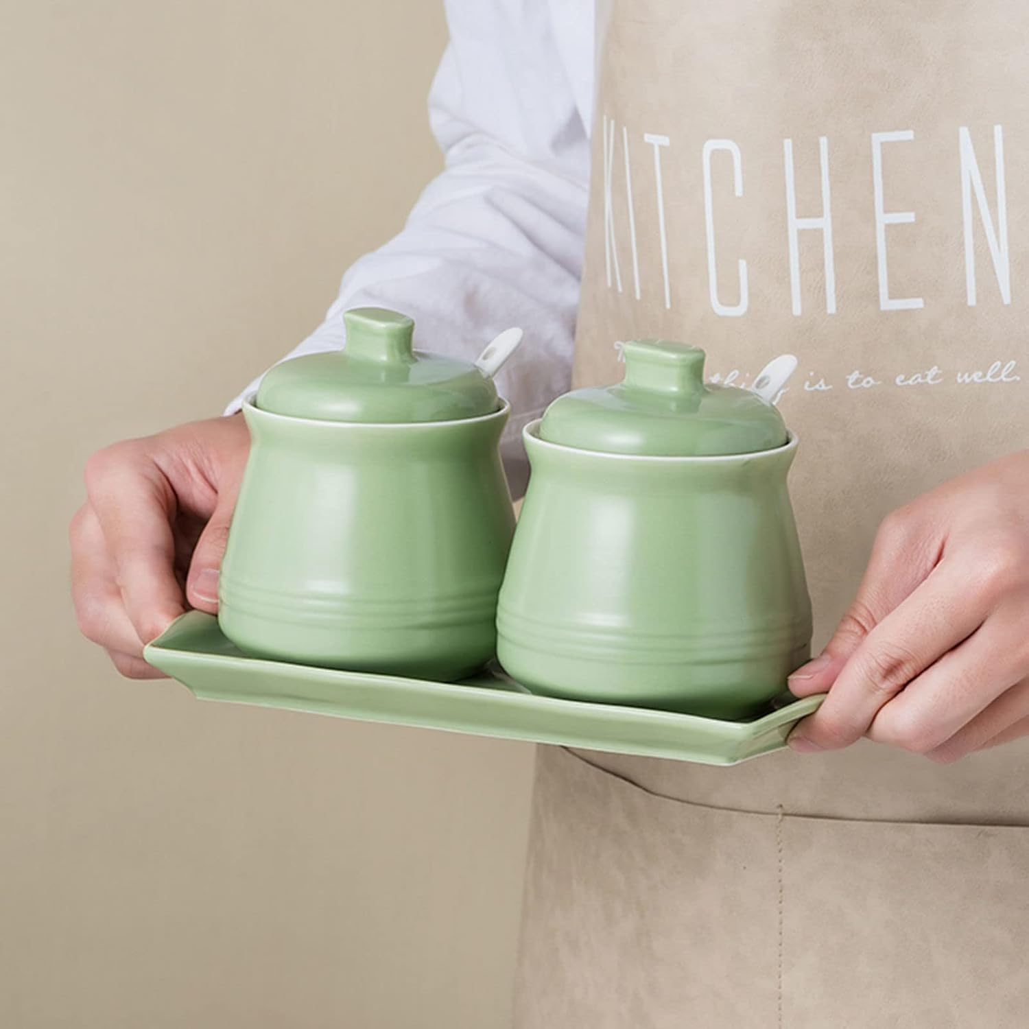 Un bol de sucre, un récipient de sucre Sucrier avec couvercle, pot à sel et à sucre, pot à assaisonnement, pot de stockage de sucre, pot à sucre, récipient à sucre, pot à épices-vert-sucrier(Green)