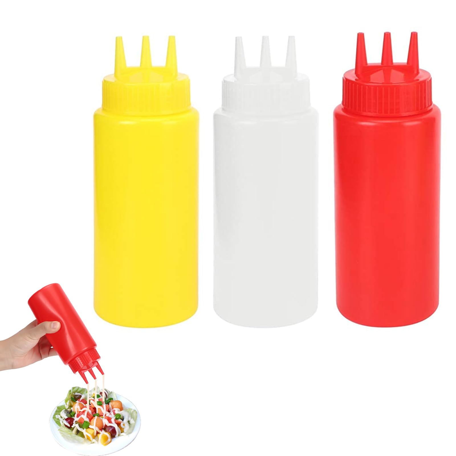 22oz knijpflessen met doppen, Happybase 5 Pack Squeezy Sauce Flessen, Plastic Squeeze Dispensers met metingen voor Ketchup, BBQ, Sauzen, Siroop, Dressings (24 zwarte etiketten, 1 Pen