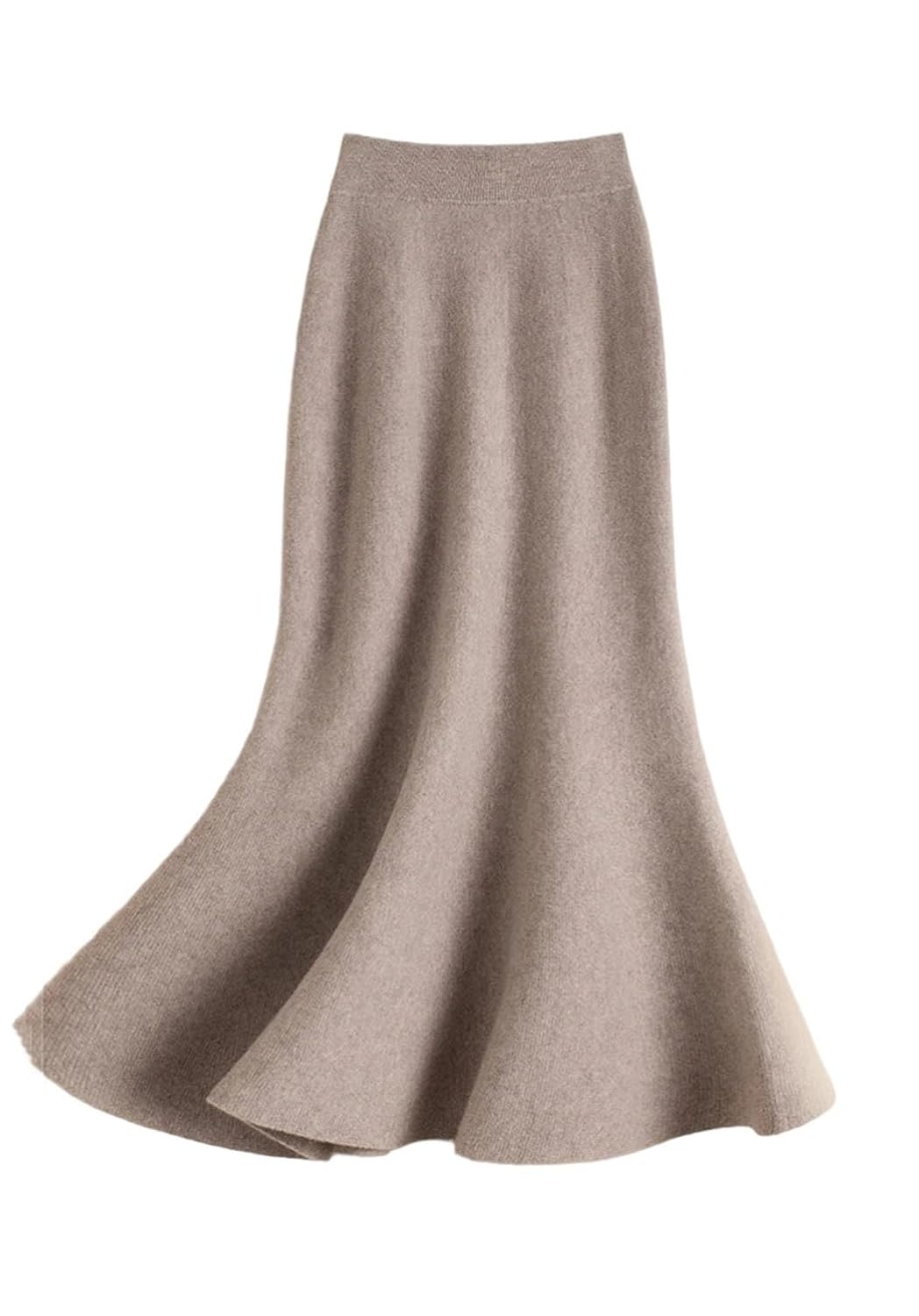 Women Elastic Waist Casual Versatile Knitted Skirt Solid Soft Mid Trumpet