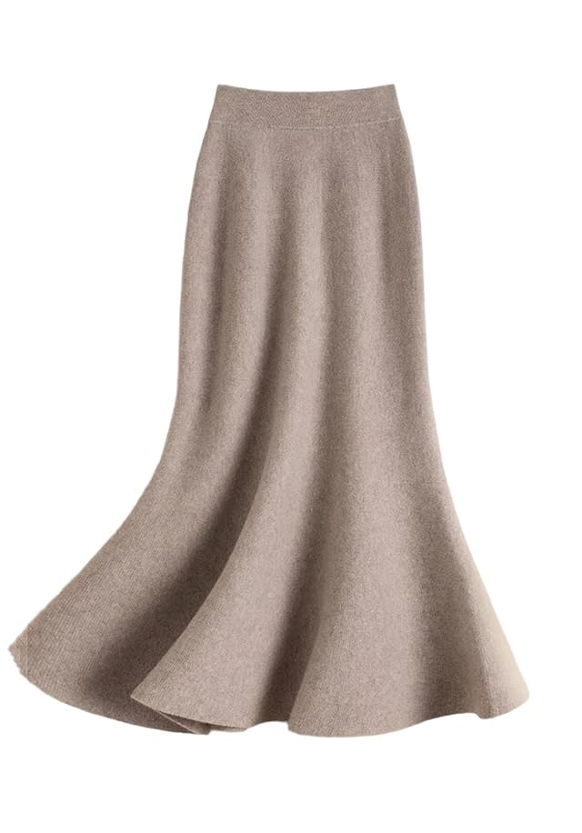 Women Elastic Waist Casual Versatile Knitted Skirt Solid Soft Mid Trumpet