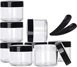 Refillable Cosmetic Sample Jars - 100 Pack 20g (0.7oz) Black Small Travel Containers with Lids + 10 Mini Makeup Spatulas - BPA Free