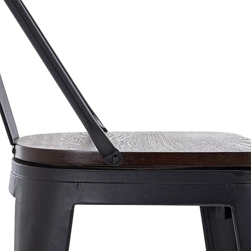 Miniatura 8 de HAOBO Home Juego de 4 taburetes de bar giratorios de metal con respaldo alto (negro mate con asiento de madera, giratorios de 24 pulgadas)