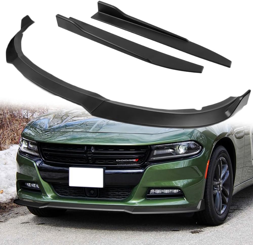 Q1-TECH, 5-Piece Front Bumper Lip + Side Skirt Rocker Winglet Canard Diffuser Wing Compatible with Dodge Charger SE/RT/SXT/GT Base Trim 2015-2023, Front Lip Spoiler Body Splitter (Painted White)