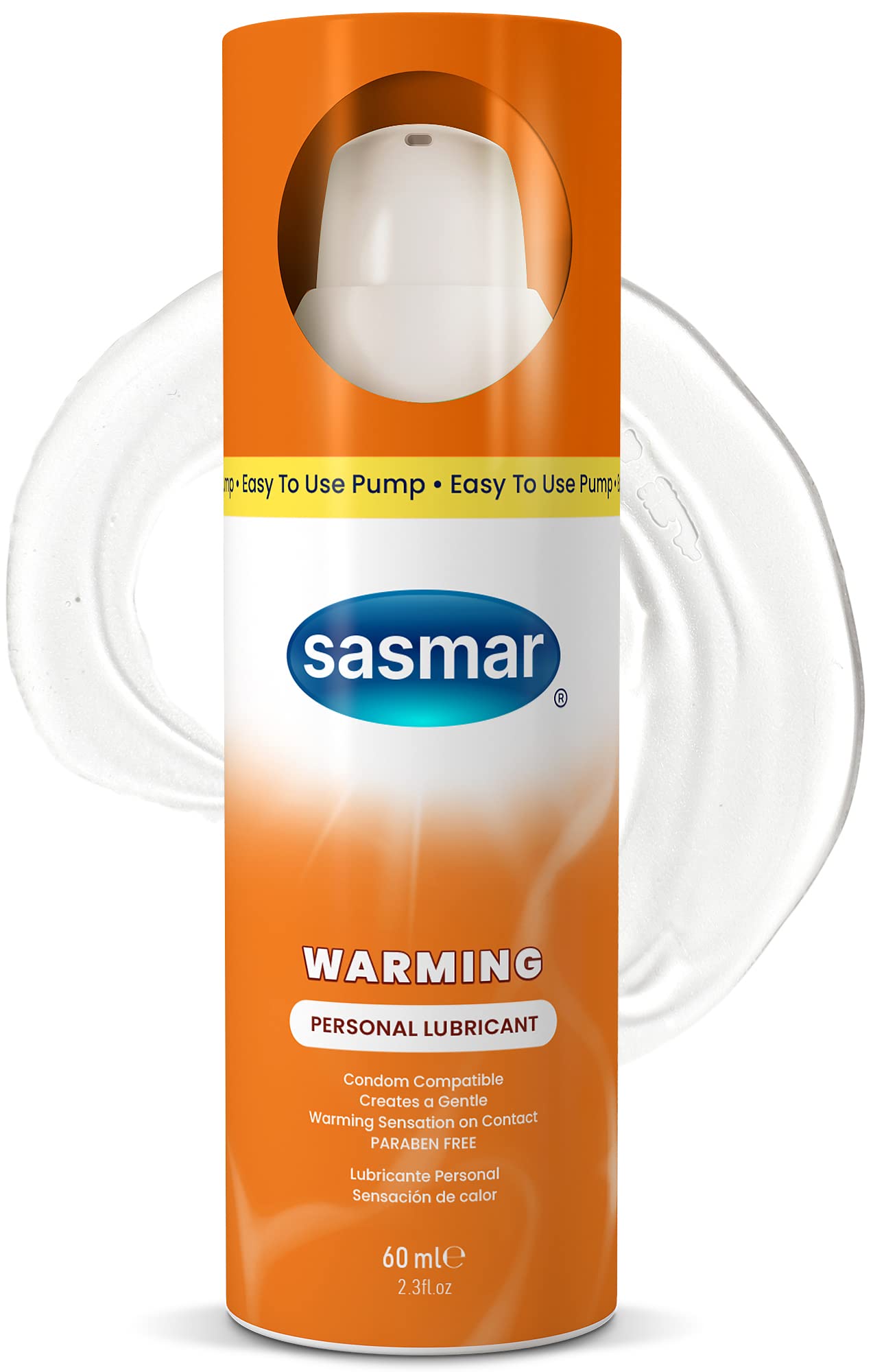 Sasmar Warming Lubricant for Men, Women, Couples, Water-Based Personal Lube, Long-Lasting, Toy-Friendly & Condom Safe, Paraben-Free, No residue 2.3oz