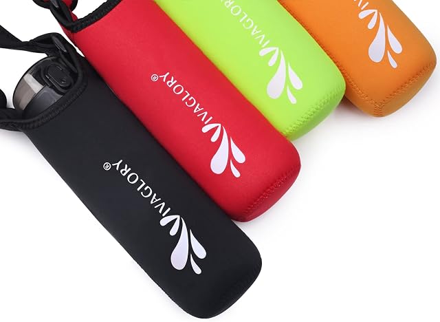 VIVAGLORY Neoprene Water Bottle Holder, Insulated Water Bottle Sling with Adjustable Shoulder Strap, Great for Stainless Steel & Plastic Bottles with 7.1-8.2cm Diameter, Sport & Energy Drinks