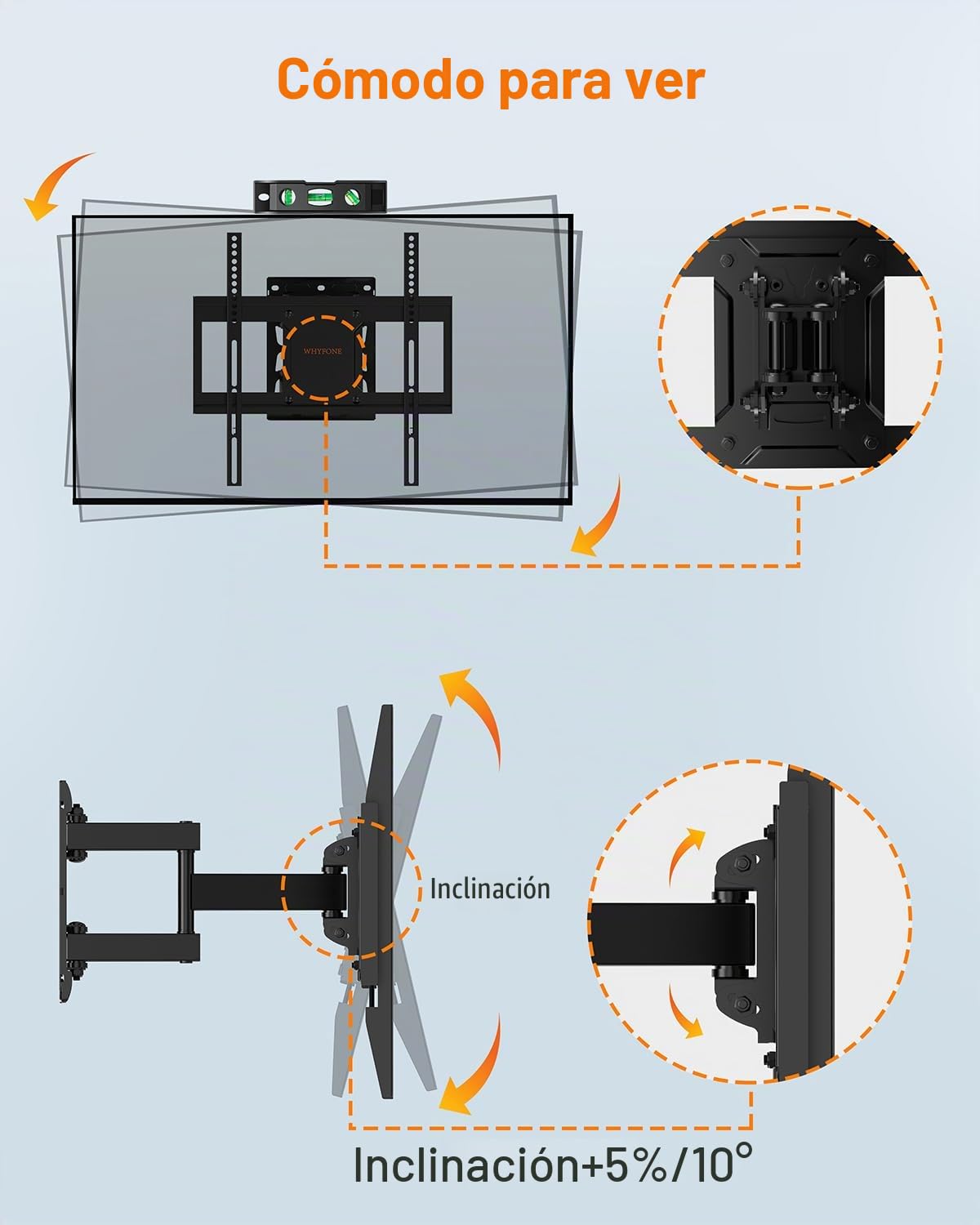 Soporte TV de Pared Pantallas de 26-65 Pulgadas, Soporte Pared TV Articulado Inclinable y Giratorio con Doble Brazo de Movimiento Completo de hasta 45kg, MAX. VESA 400x400mm