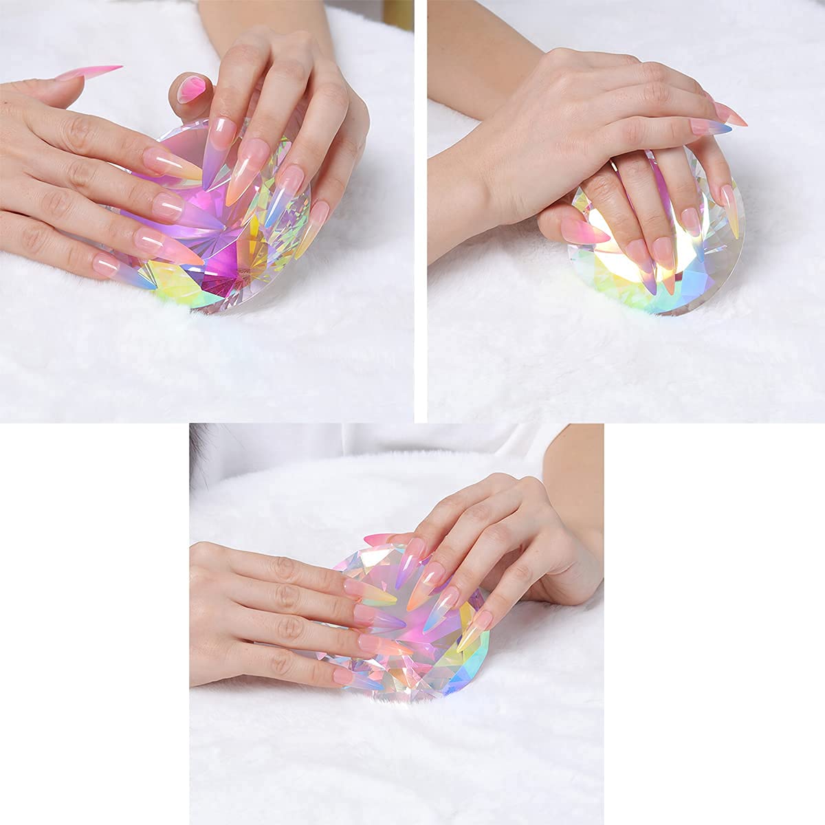C&Z Presse-papier en cristal de 80 mm - Attrape-soleil arc-en-ciel - Fond en diamant pour ongles - Décoration de maison/bureau - Gros faux diamant avec base en métal doré (revêtement AB)