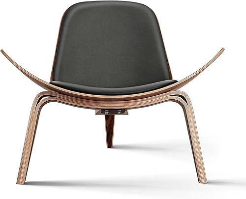 Miniatura 7 de Silla de salón moderna de mediados de siglo, piel sintética, diseño clásico de madera contrachapada con trípode, sillas decorativas de madera maciza