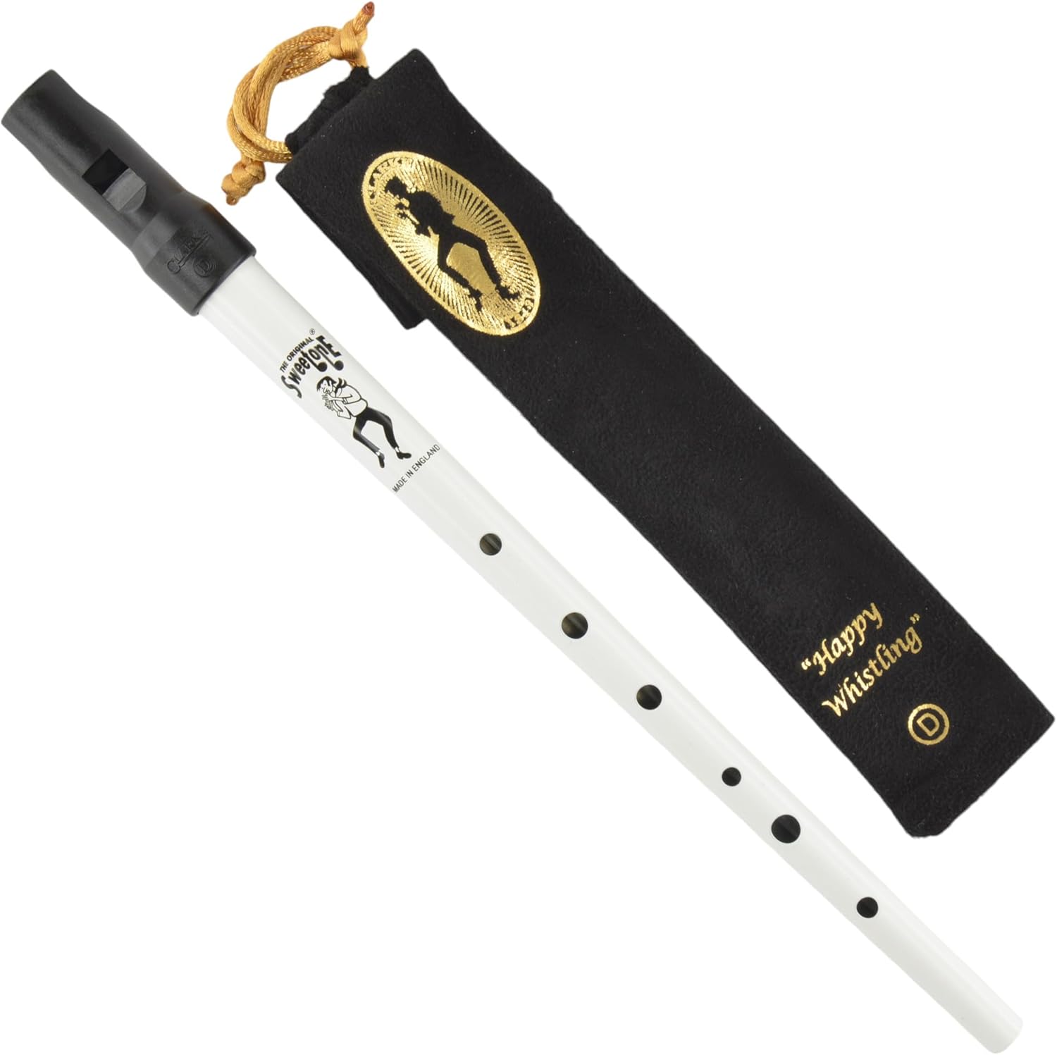 Clarke Sweetone Tinwhistle in D - BLACK Pennywhistle with Soft Black Cloth Whistle Pouch
