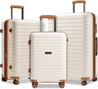 Kono 3 Piece Luggage Set, Expandable Suitcase with Cup Holder & Side Hook, Lightweight PP Hard Shell Travel Case for Family Trips Cream