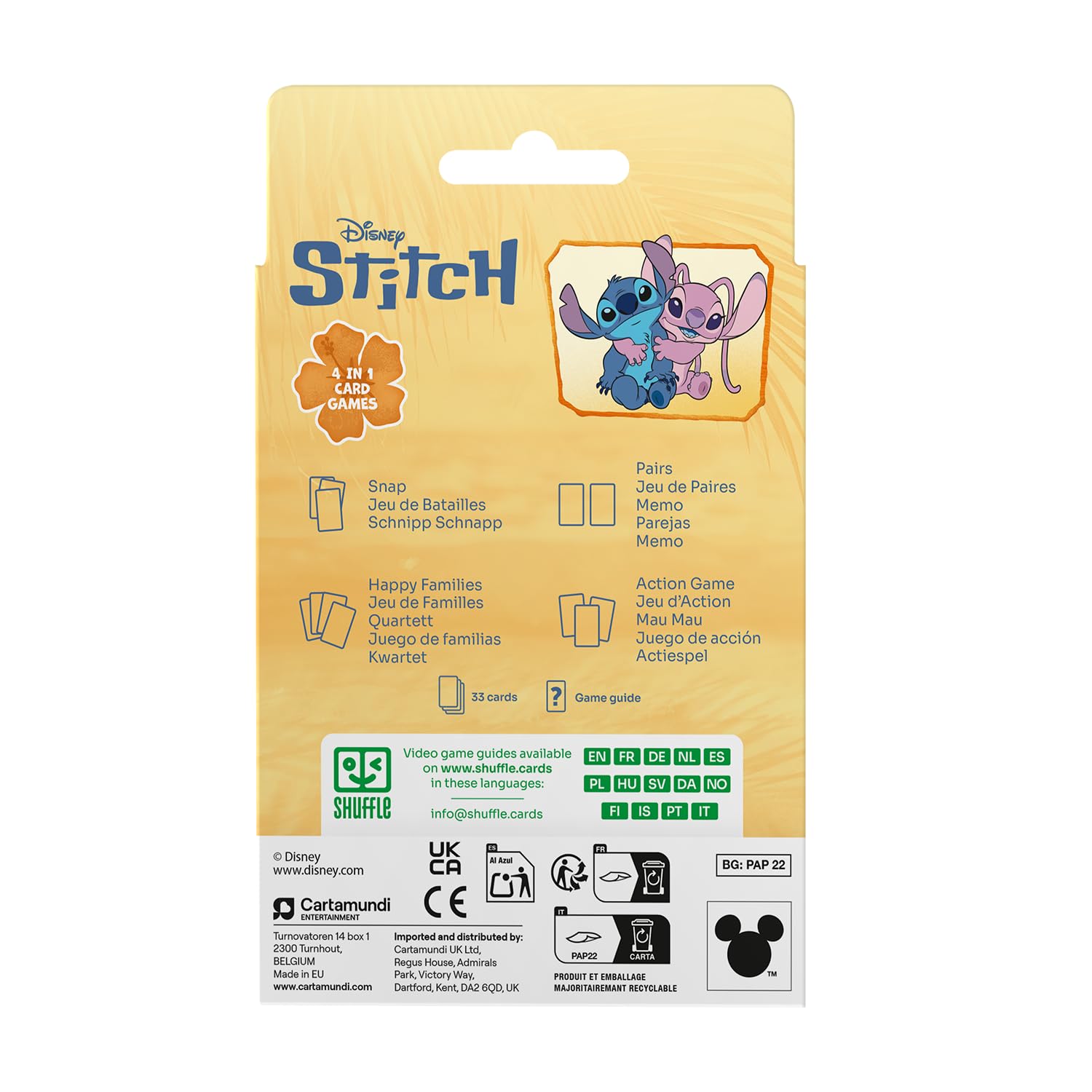 Shuffle – Gioco di carte 4 in 1 Stitch - 7 famiglie, battaglia, memo e azione - Gioco di carte Disney Lilo & Stitch per bambini, famiglia e amici - a partire da 4 anni, a partire da 2 giocatori