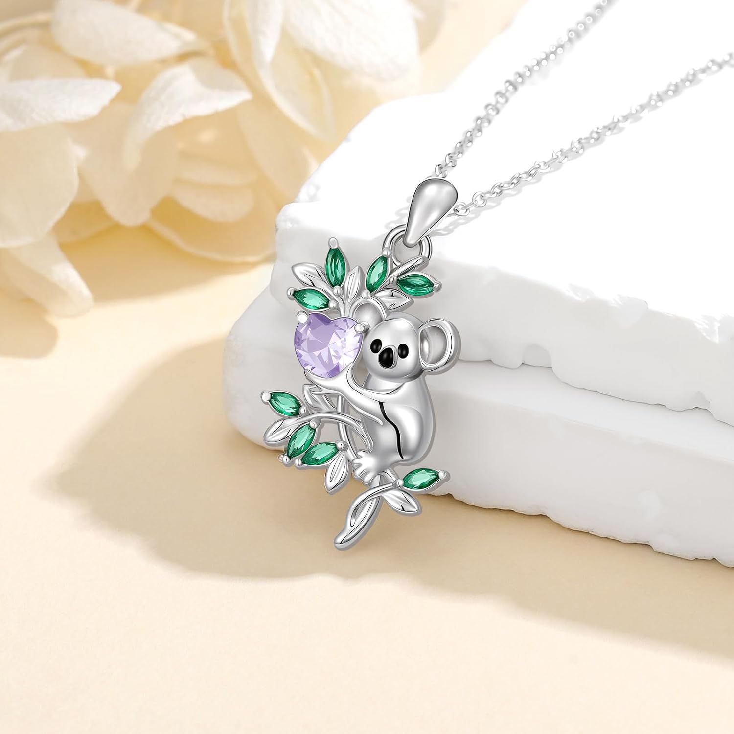 Koala Necklace for Women 925 Sterling Silver Cute Koala Holding Purple Amethyst Pendant Necklace - Image 3
