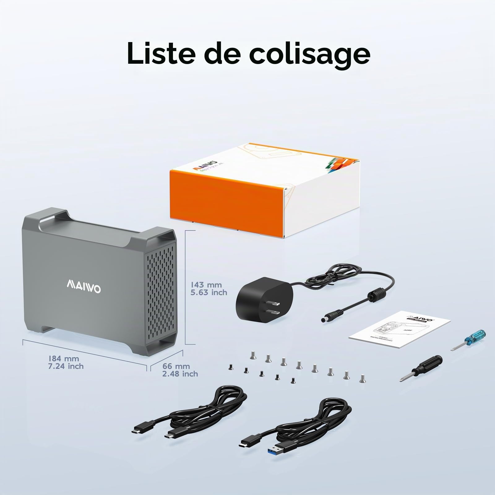 Boîtier de Disque Dur Externe pour Disque Dur SATA 3,5", Station d'accueil MAIWO 10 Gbit/s SATA avec Ventilateur réglable, 4 Modes Raid, Station d'accueil Double Baie de Type C pour Extension de