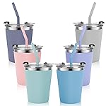 Vermida Kids Cups with Straws and Lids Leak Proof, 12oz Sippy Cups for Toddlers 1-3 No Spill, Spill Proof Cup Stainless Steel Kids Cup with Lids for School, Outdoor, 6 Pack