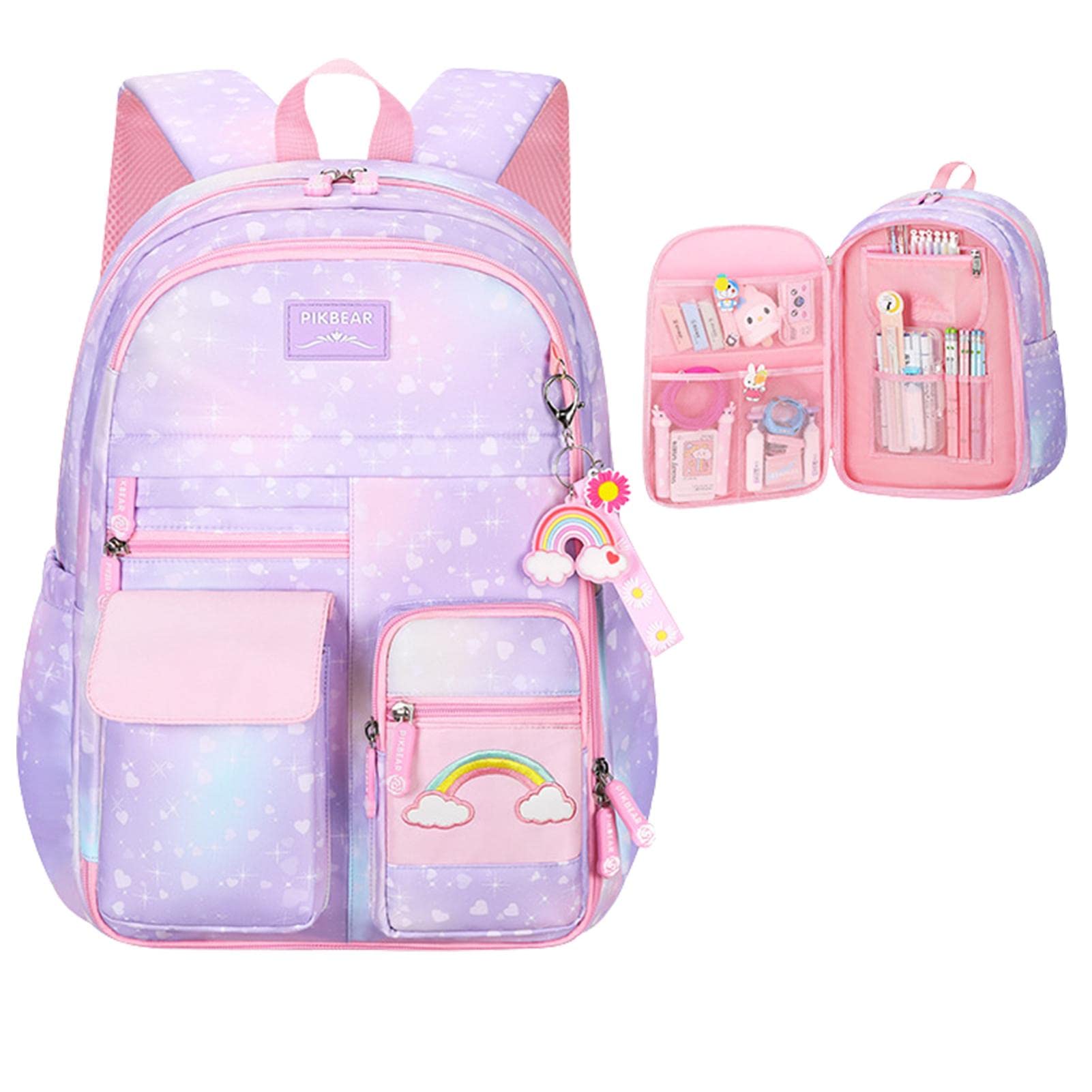 Sac à dos scolaire arc-en-ciel pour filles et enfants idéal pour l'école primaire