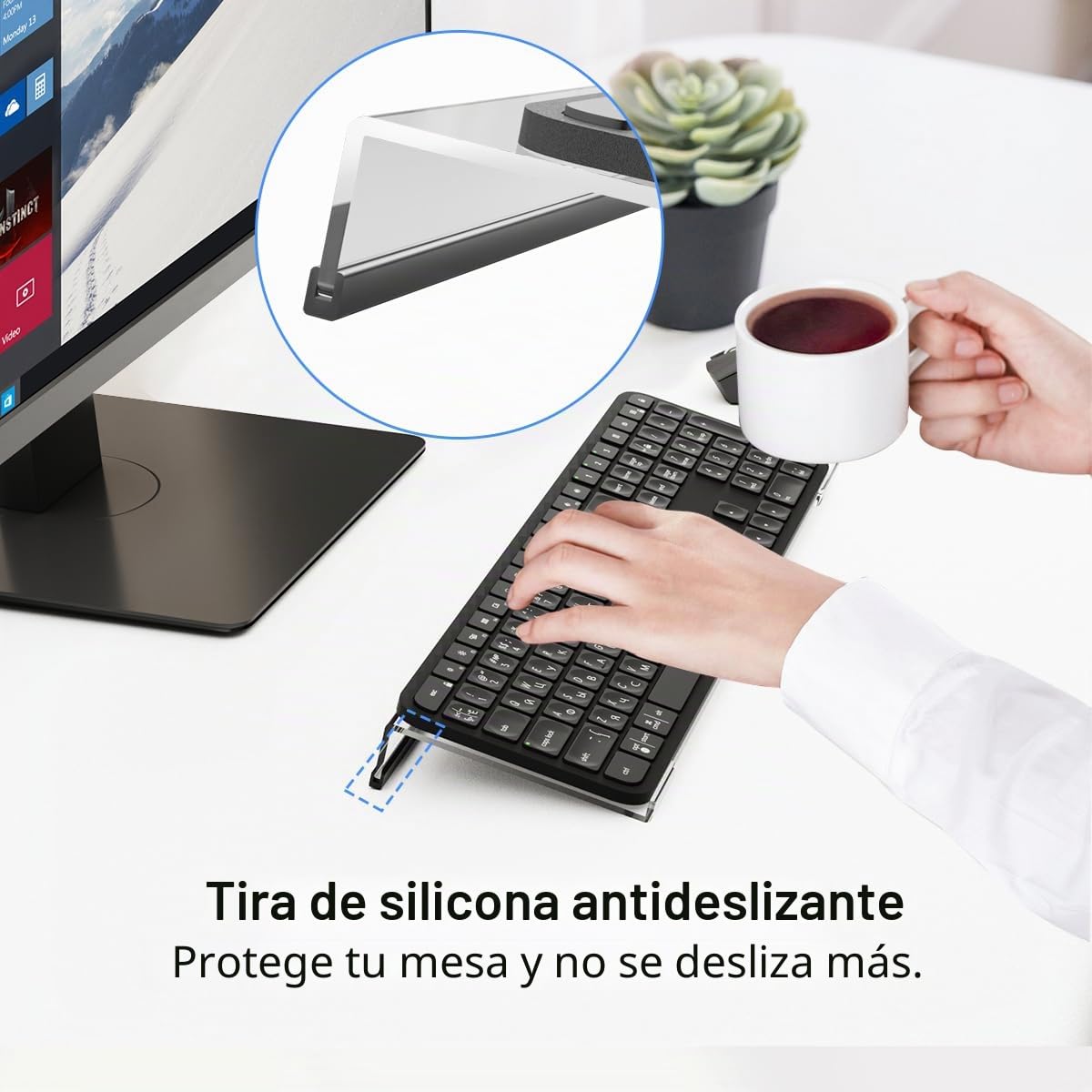 Suptek Soporte Acrílico Transparente Inclinado para Teclado de Ordenador, Soporte de Bandeja para Teclado, Funda de Silicona Antideslizante para Escritorio de Oficina, Hogar, Escuela, A001