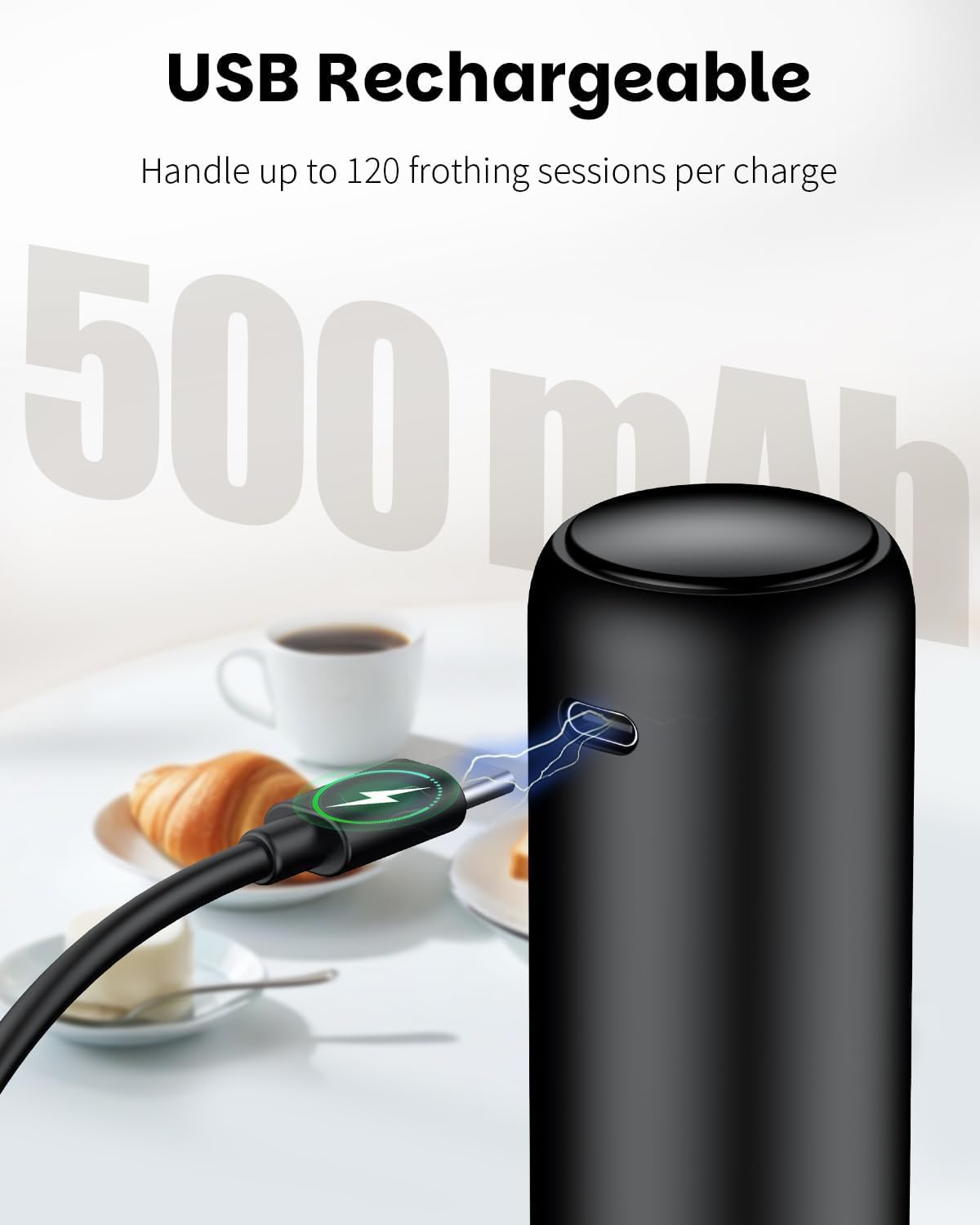 Pawfly Mousseur à lait rechargeable avec fouet en acier inoxydable mousseur à main puissant pour cappuccino latte matcha chocolat chaud mélangeur électrique portable — vue 3