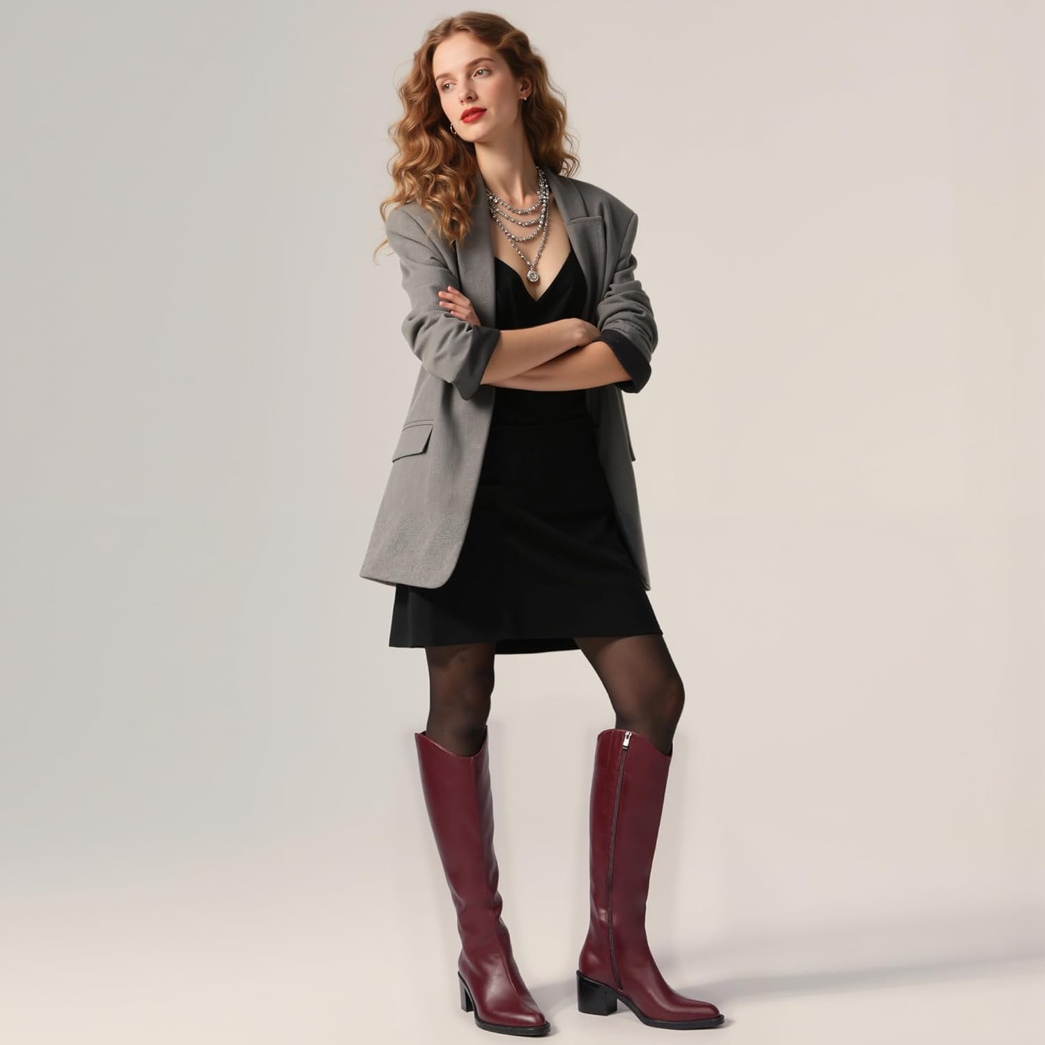 Modatope Women's Knee High Boots Pointed Toe Chunky Block Heel Tall Boots with Side Zipper Long Boot - Image 2