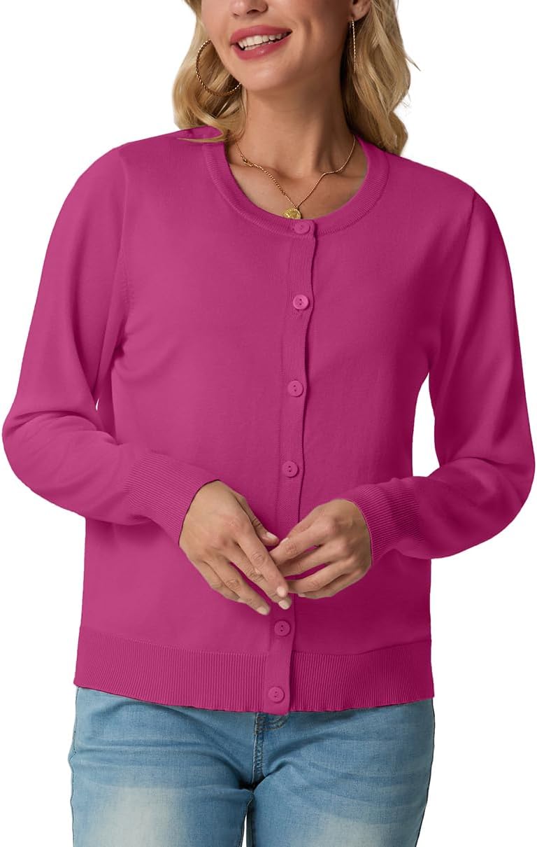GRECERELLE Women's Lightweight Button Down Long Sleeve Crewneck Cardigan Sweater - Image 5
