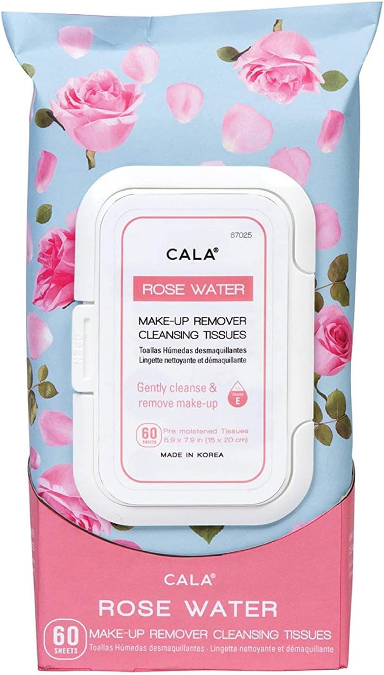 Cala Rose water make-up remover cleansing tissues 60 count, 60 Count