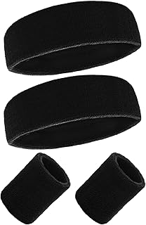 Sponsored Ad - Udaily Sweat Bands Set, Includes 2 Piece Headbands and 1 Pair Wristbands, Terry Cloth High Stretch Athletic...