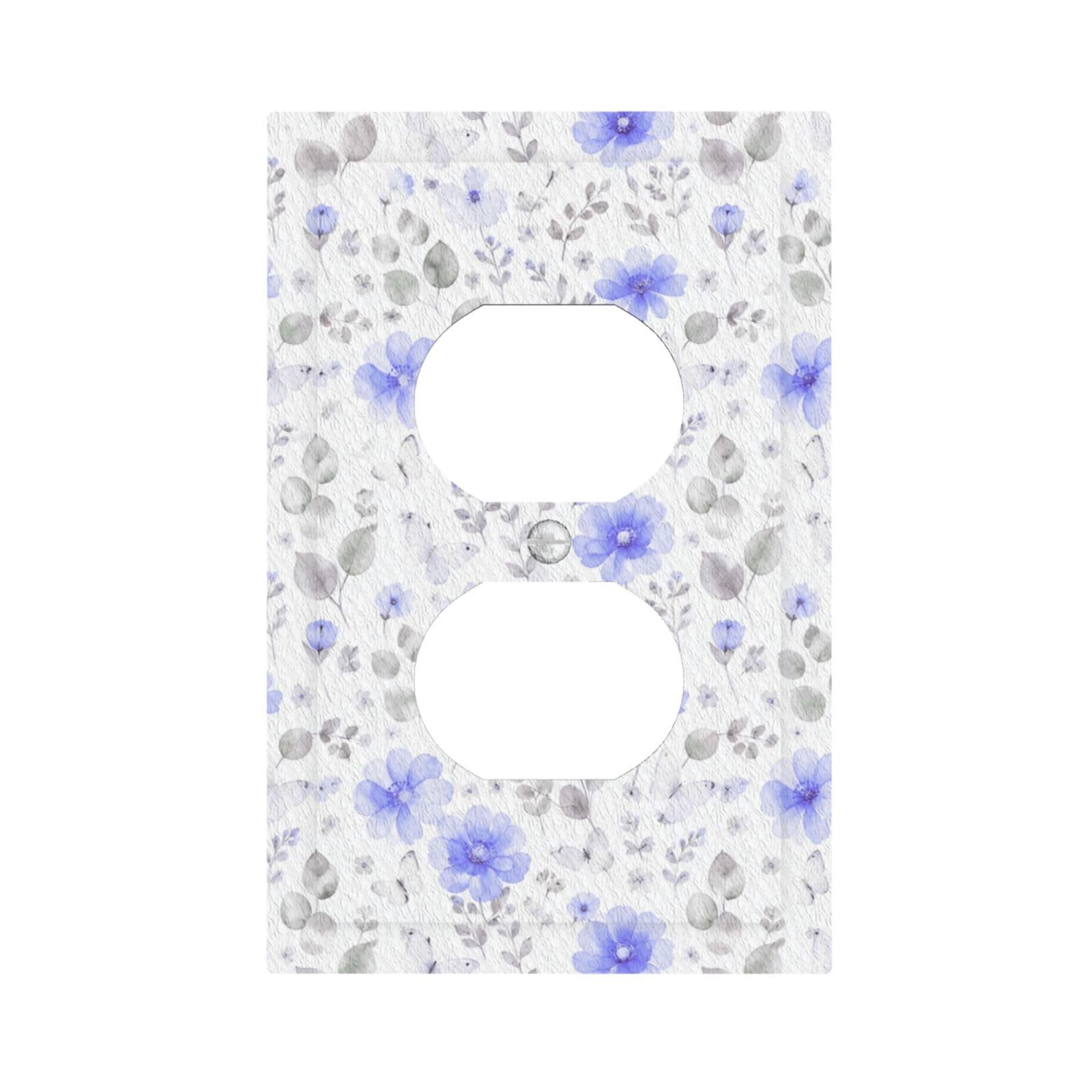 Dwbguo Light Blue Flower Decorative Outlet Covers Watercolor Blue Floral Butterfly 1 Gang Duplex Light Switch Cover Plate Unique Wall Plates For Electrical Outlets Switch Plate Covers For Home Bedroom Decor