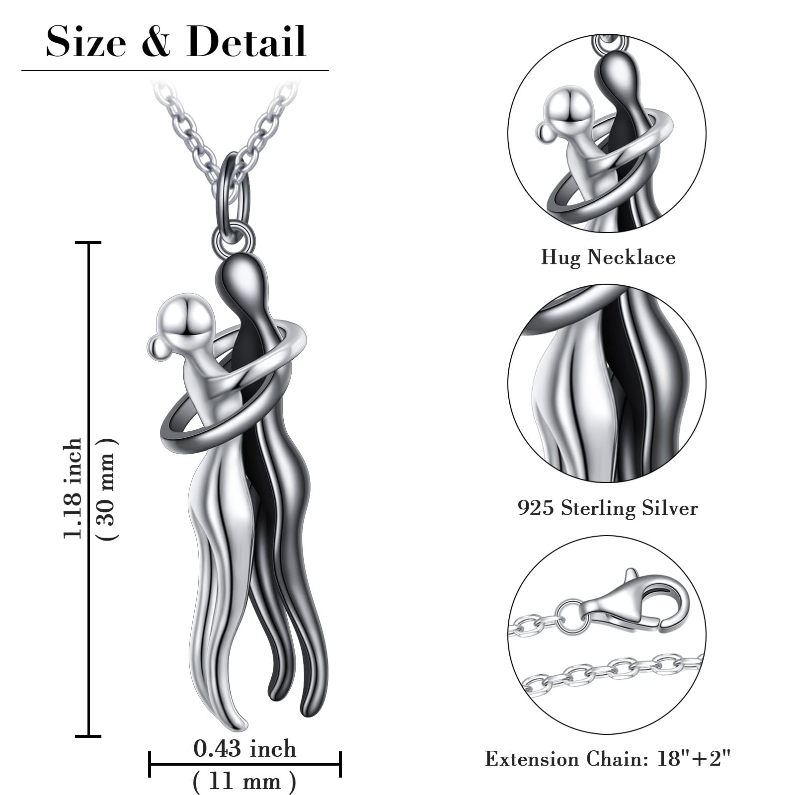 Flyow Umarmung Paar Halskette 925 Sterling Silber Umarmungs-Halskette Geschenke zum Jahrestag Für Sie und Ihn Herren Damen