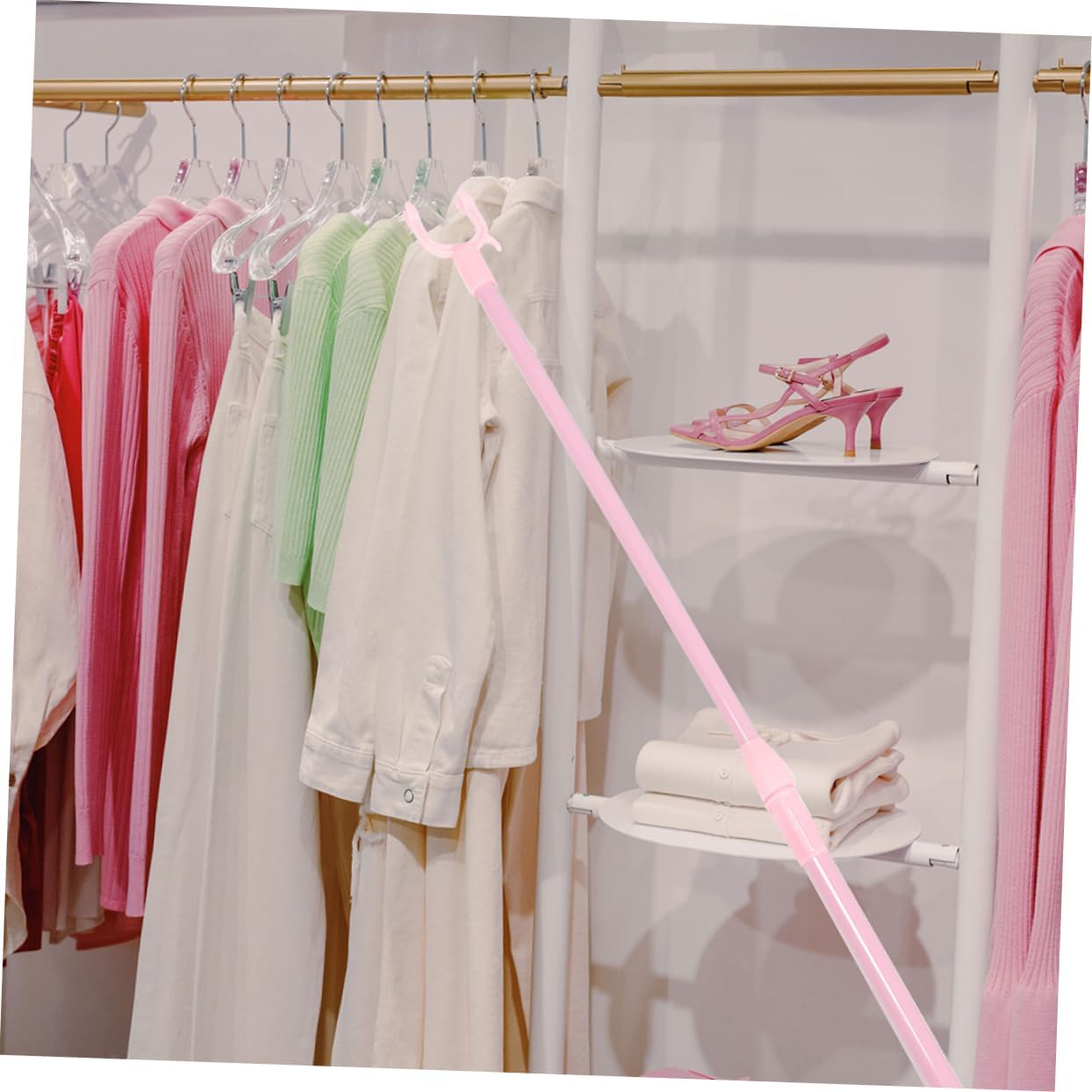 DECHOUS 2pcs Adjustable Clothesline Pole Retractable Clothes Reaching Rod Lightweight Design for Efficient Drying Material for Household Use Approx Long Pink