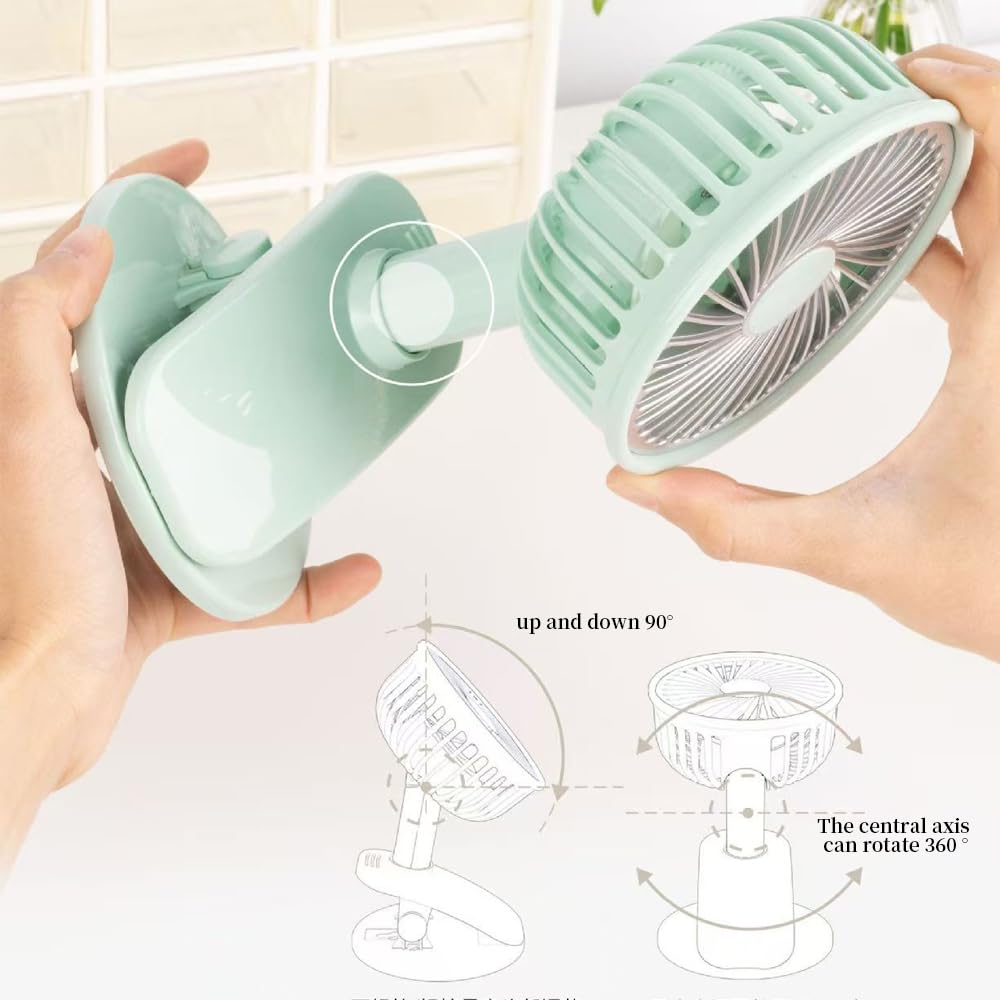 Clip recargable en ventilador pequeño con luz led, clip portátil al aire libre en ventilador, 3 modos.