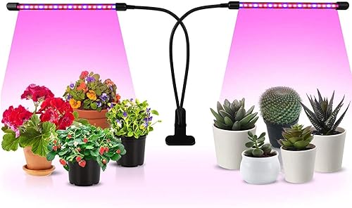 Miniatura 1 de iPower Tira de bombillas de doble cabeza con espectro rojo y azul de 10 W con temporizador de 3912 horas, 11 niveles regulables para plantas de
