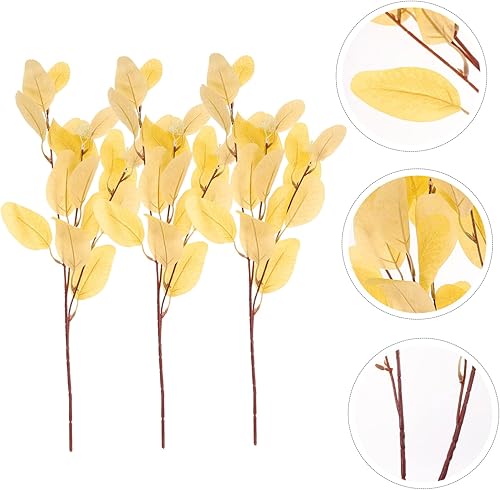 Miniatura 4 de Cabilock 3 piezas de hojas de eucalipto de imitación para decoración de mesa de boda, decoraciones verdes, tallos de eucalipto secos, tallos de