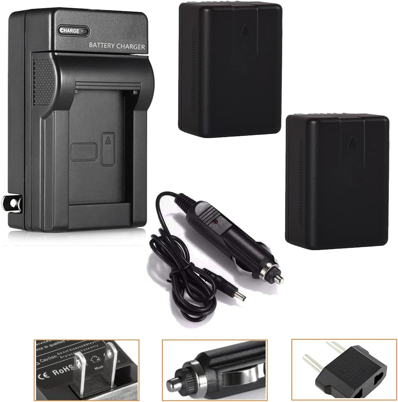 VW-VBT190 High-Capacity Batteries (2 Pcs.) + Battery Charger Compatible with Panasonic Models HC-V770, HC-VX870, HC-VX980, HC-VX981, HC-W570, HC-W580, HC-W850, HC-WX970, HC-WXF990, HC-WXF991, HC-WXF1