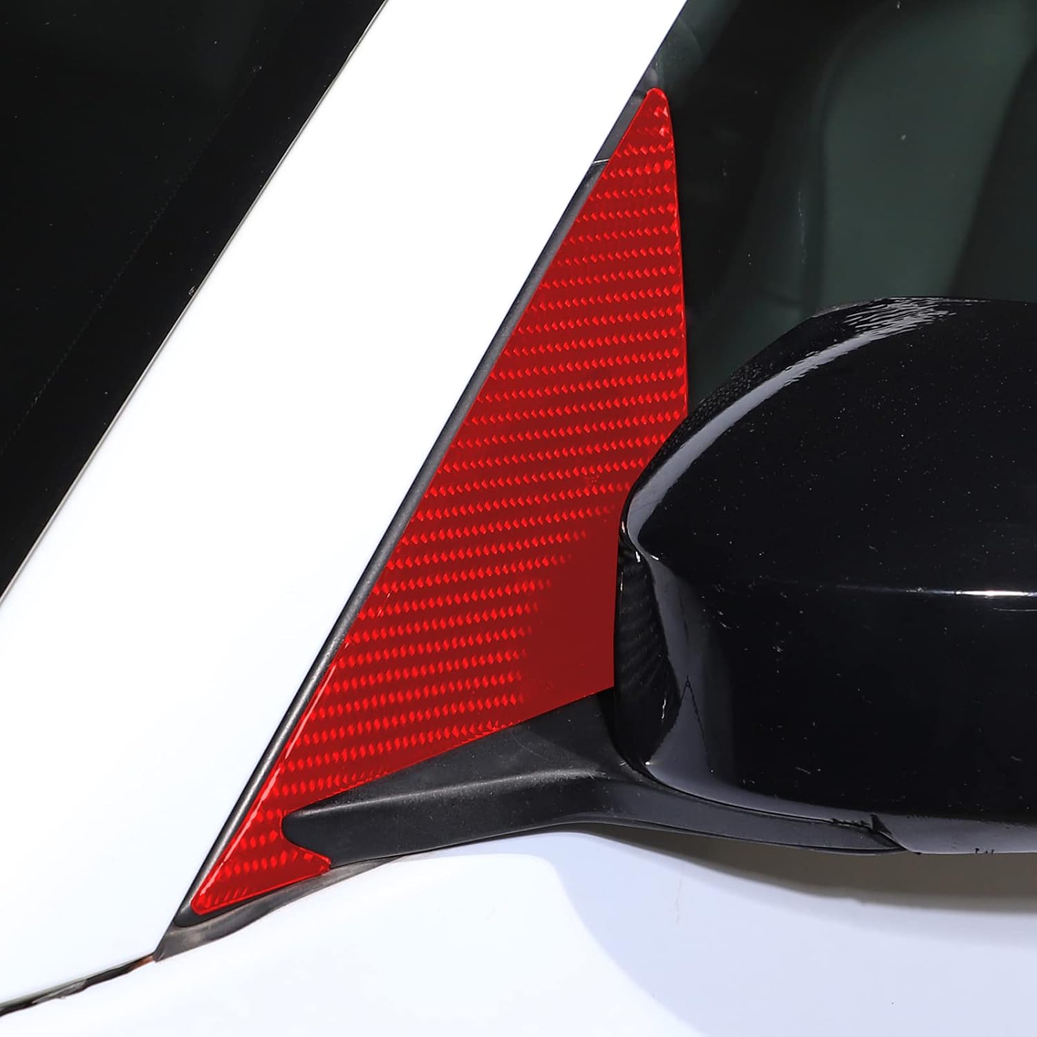Soft Carbon Fiber Rear Side Fender Headlight Header Sticker,Air Inlet Side Sticker,A-pillar Triangle Decorative Sticker for Nissan 350Z 2003 2004 2005 2006 (A-pillar Triangle Decoration Sticker, Red Carbon Fiber)