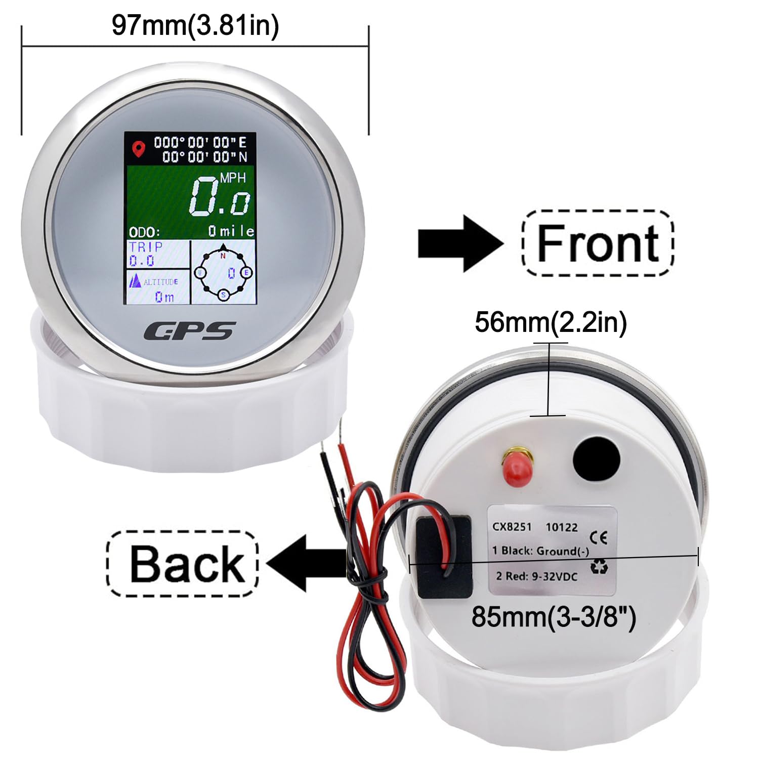 85mm Velocímetro GPS TFT Ajustable Mph Nudos Km/h Velocímetro odómetro digital con antena GPS para Barco Coche Autocaravana RV