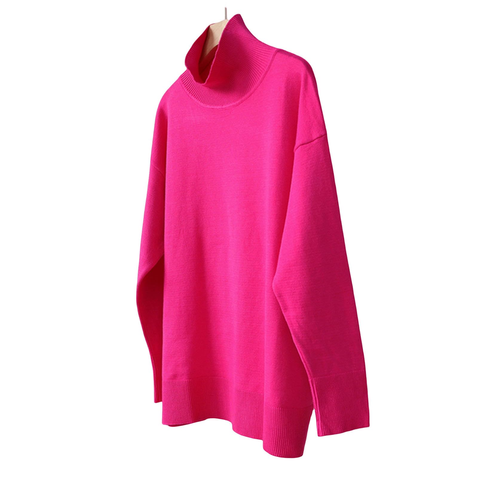 TEidea Swetry damskie różowe czerwone jesień zima damskie swetry golf oversize sweter vintage tkany styl dla kobiet, różany czerwony, M
