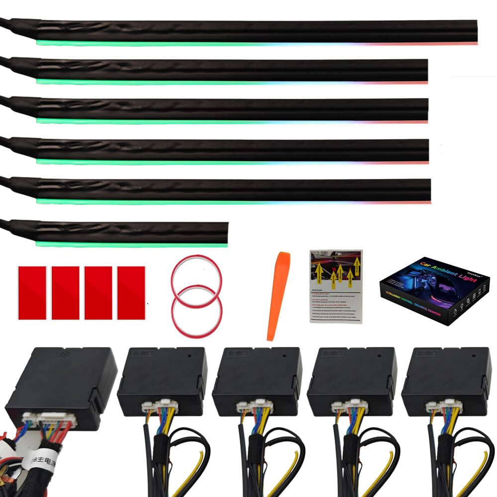 Luces ambientales interiores del coche, 6 en 1, 18 en 1, 22 en 1, tira de fibra óptica acrílica LED, modos universales de decoración con ritmo de sincronización de música, control de aplicación