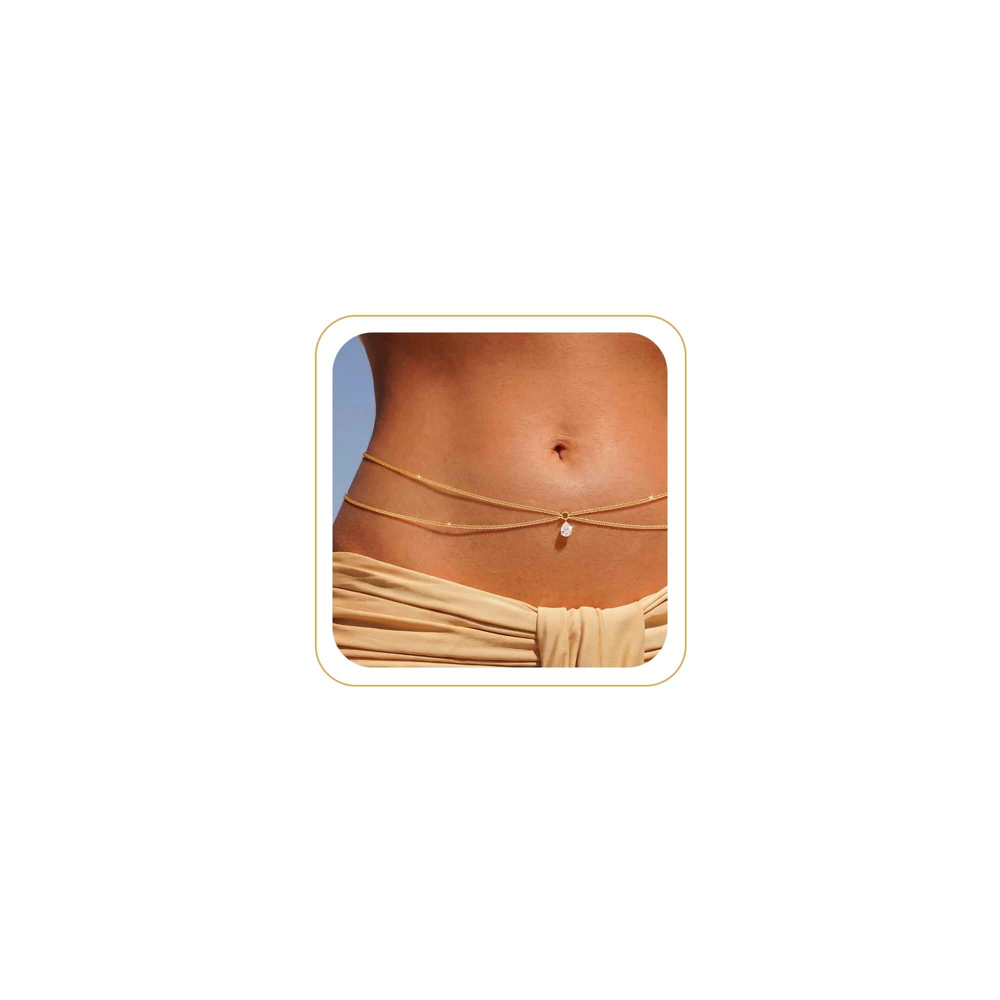 MOODEAR Gold Waist Chain for Women, Layered 14K Gold Plated Belly Chain Non Tarnish Jewelry, Adjustable Body Belt Chains for Beach Accessories, Festival & Rave Outfits, Summer Gift for Women