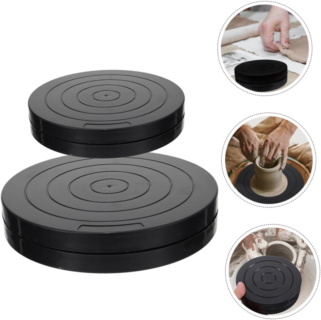 Uonlytech 2pcs Clay Turntable 360 Degree Rotating Swivel for Pottery Sculpture Smooth Plastic Revolving Stand for Cake Decorating and DIY Crafting
