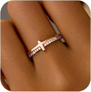 14K Gold Plated Cross Pray Rings for Women Non Tarnish 925 Sterling Silver Dainty CZ Faith Ring Trendy Stackable Eternity Promise Ring Birthday Wedding Jewelry Gifts to My Daughter